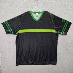 7 Eleven Men Shirt 2XL Black Green Striped Logo Short Sleeve V Neck Tee